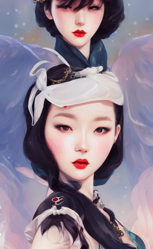 Image similar to a pin up and beautiful fashion charming dreamlke korea girl with lv jewelry, character art, art by artgerm lau and kyoung hwan kim and and ilya kuvshinov and john singer sargent, hyperdetailed, 8 k realistic, symmetrical, frostbite 3 engine, cryengine, dof, trending on artstation, digital art