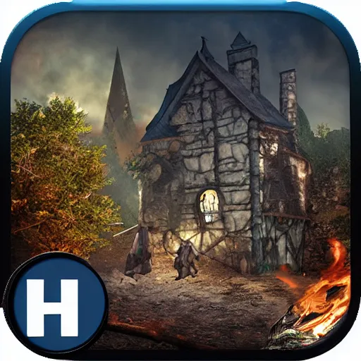 Image similar to hunted medieval town on the edge of dark forest, werewolf attack on villagers, hd, street view