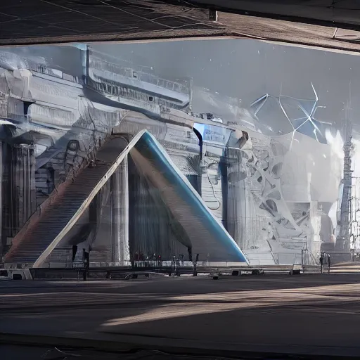 Prompt: sci-fi wall structure on the coronation of napoleon painting and digital billboard with photogrammetry cloud in the middle, unreal engine 5, keyshot, octane, artstation trending, ultra high detail, ultra realistic, cinematic, 8k, 16k, in style of zaha hadid, in style of nanospace Michael Menzelincev, in style of Lee SOUDER, in plastic, dark, tilt shift,
