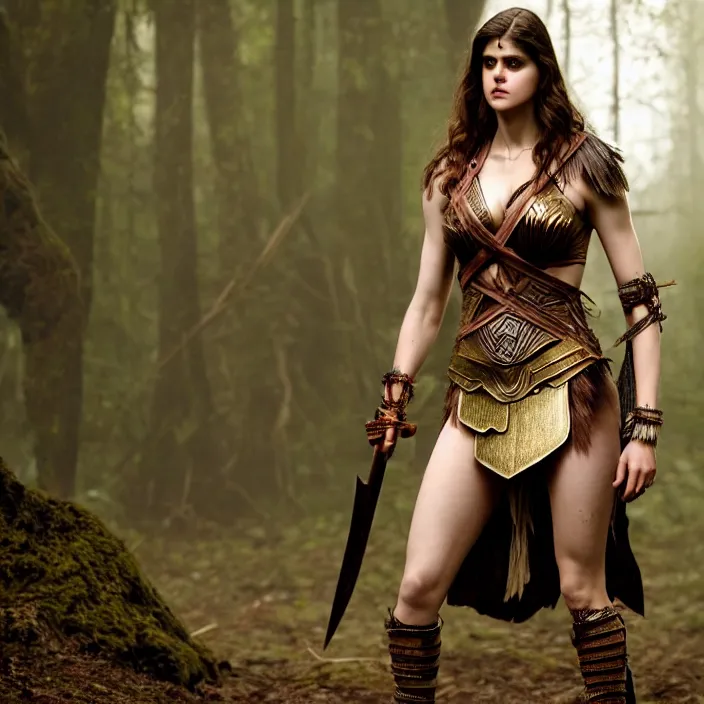 Image similar to full body photograph of alexandra daddario as a amazon warrior, Extremely detailed. 8k