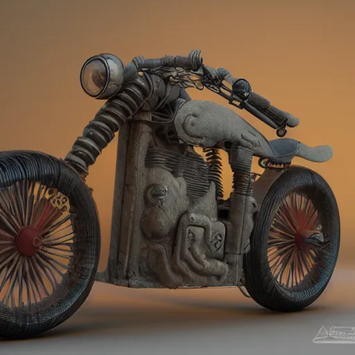 Image similar to akira motorcycle, steampunk, 3 d model, 3 d sculpture, 3 d cg, digital art, soft light