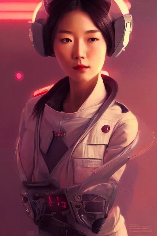 Image similar to portrait futuristic beautiful japanese Airforce pilot Girl, inside future fighter, ssci-fi, fantasy, intricate, very very beautiful, elegant, human anatomy, neon light, highly detailed, digital painting, artstation, concept art, soft light, smooth, sharp focus, illustration, art by tian zi and WLOP and alphonse mucha