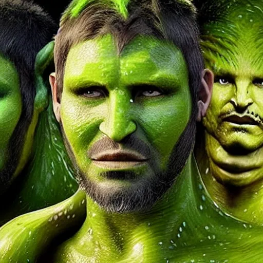 Prompt: na'vi with green beards, water