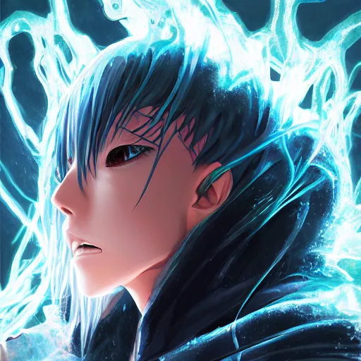 Image similar to rimuru tempest, tensei shitara slime datta ken, super highly detailed, professional digital painting, concept art, sharp focus, extreme illustration, unreal engine 5, photorealism, hd quality, 8 k, black hoodie, cinematic, art by artgerm, yoshitaka amano and junji ito