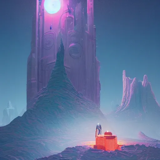 Image similar to a fantastic hyperdetailed 3 d matte painting of a female - cybernetic sorceress under the arctic moonlight, by moebius by beeple by vanessa lemen by paul lehr by dan mumford