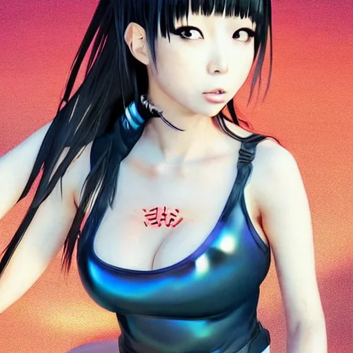 Image similar to a beautiful young japanese hitomi tanaka alluring instagram model in elaborate latex tank top, jrpg tank top made from latex demon faces, concept art by akira toriyama and wlop and ilya kuvshinov and artgerm and studio ghibli, aesthetic, gorgeous, stunning, alluring, attractive, artstation, deviantart, pinterest, digital art