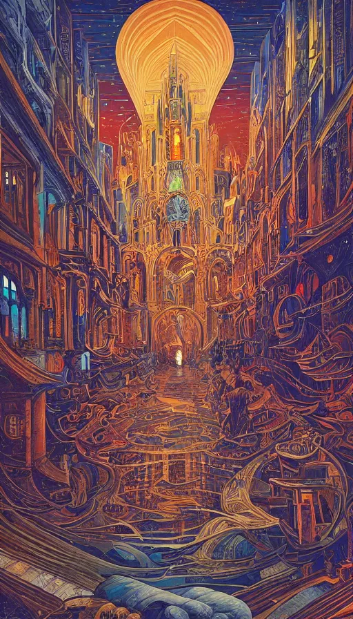 Image similar to The cathedral of ancient prophecies and wisdom, italian futurism, Dan Mumford, Josan Gonzalez