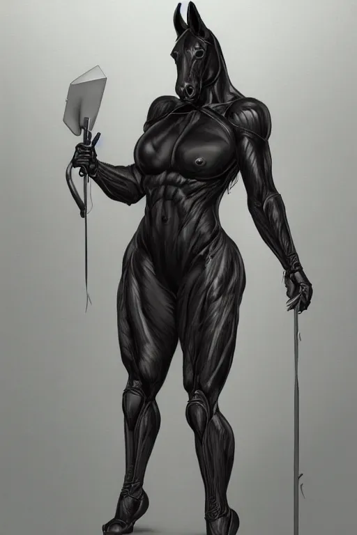 Image similar to an enormously muscular black - coated anthro horse at a research facility wearing skintight body armor, highly detailed, digital painting, artstation, concept art, illustration, art by artgerm, greg rutkowski, wlop