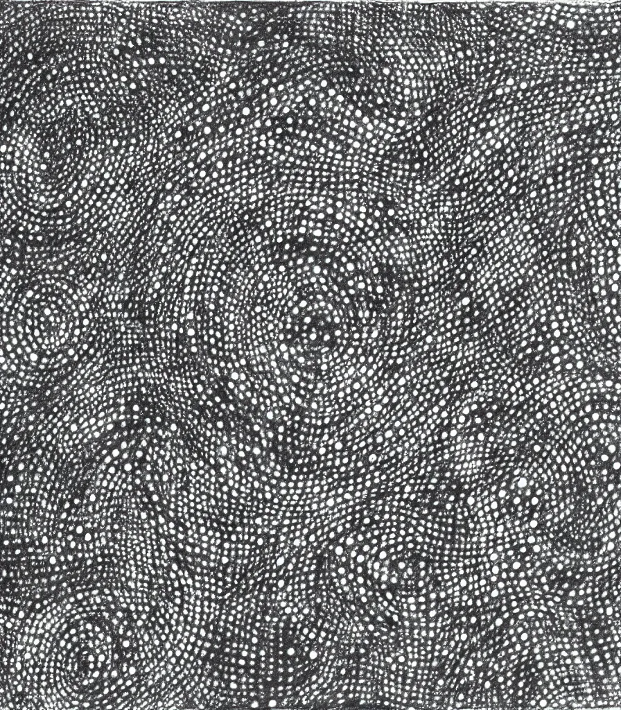 Prompt: a painting of two black, symmetrical, spiral galaxies, pointilism, rough charcoal sketch, black dots