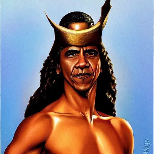 Prompt: Barack Obama warrior princess by boris vallejo