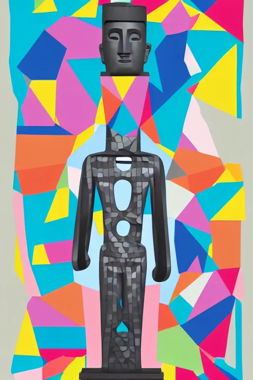 Image similar to cubist moai statue cutout digital illustration cartoon colorful beeple