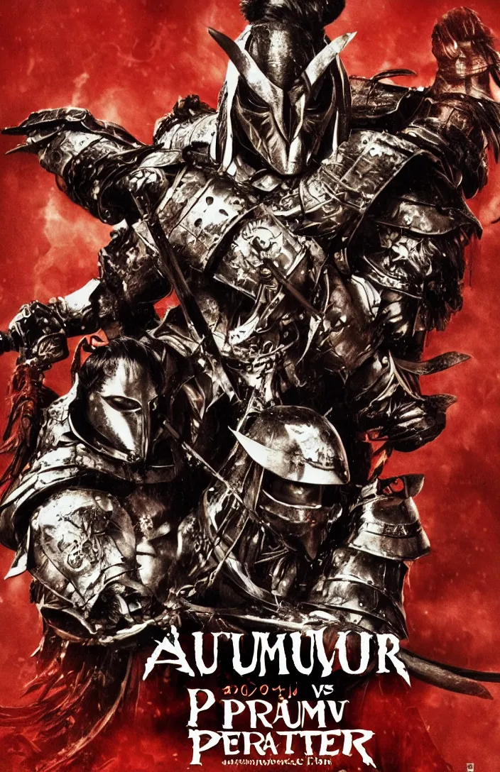 Image similar to movie film poster art for samurai vs predator film shot in feudal japan staring hiroyuki sanada. in the style of ansel adams, frank frazzetta, warcraft