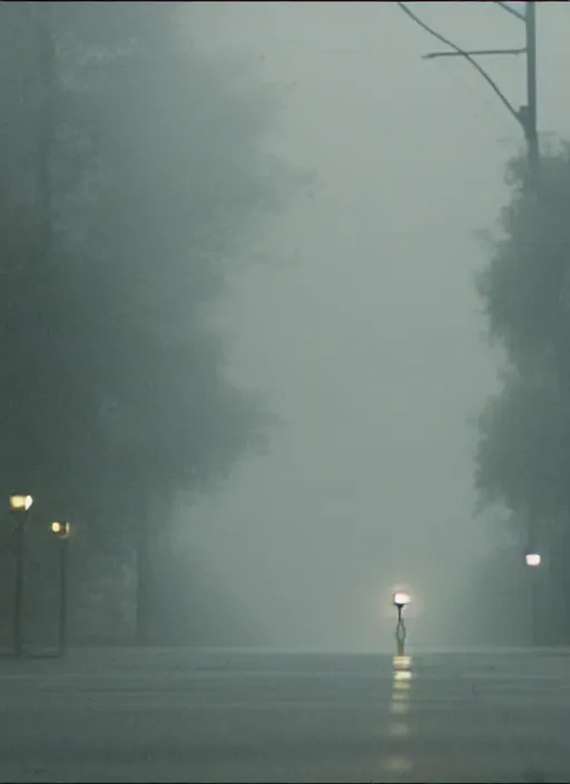 Image similar to a lonely duck under a street light, fog, still from a movie by bong joon - ho