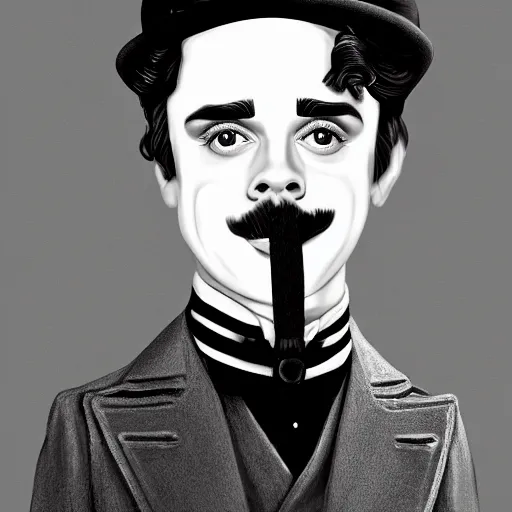 Image similar to jack dorsey as charlie chaplin, funny grimase, closeup, highly detailed, digital painting, artstation, sharp focus