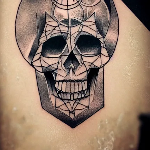 Image similar to tattoo design, stencil, tattoo stencil, traditional, a world famous tattoo of a geometric skull with a galaxy coming out of the top of its head-s 100