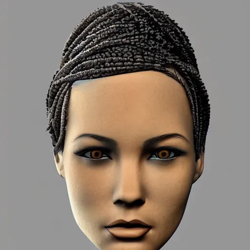 Prompt: a mannequin head with a braid in it, a digital rendering by grillo demo, behance contest winner, afrofuturism, daz 3 d, photorealistic, behance hd