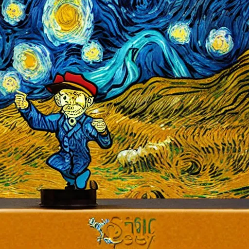 Image similar to van gogh ( happy ) ( painting starry night ) stop motion vinyl action figure, plastic, toy, butcher billy style