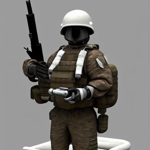 Prompt: « detailed ground drone soldier caring a heavy white gun detailled »