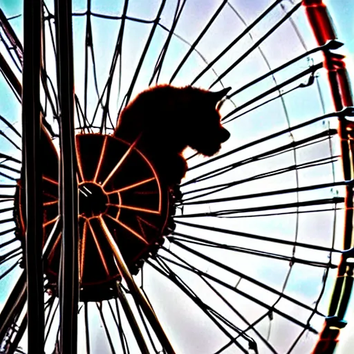 Image similar to !!! cat!!!, ( ferris wheel ), feline, sitting, riding, award winning photo