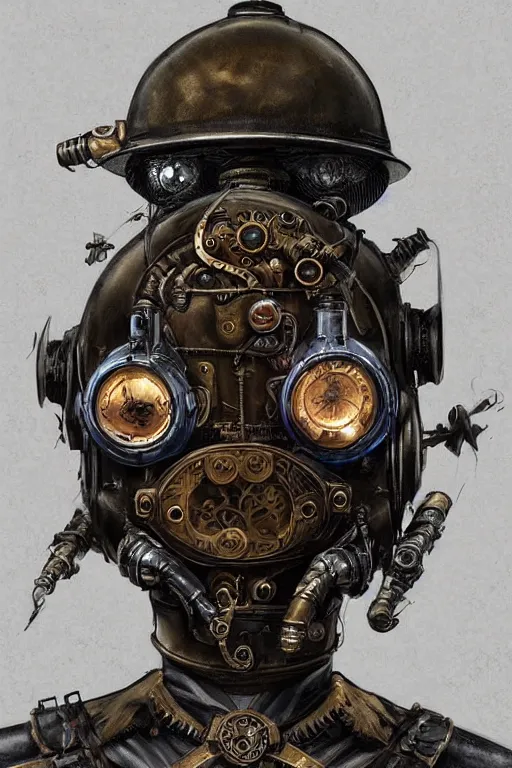 Image similar to steampunk helmet fantasy art mask robot ninja stylized digital illustration sharp focus, elegant intricate digital painting artstation concept art global illumination ray tracing advanced technology chaykin howard and campionpascale and cooke darwyn and davis jack