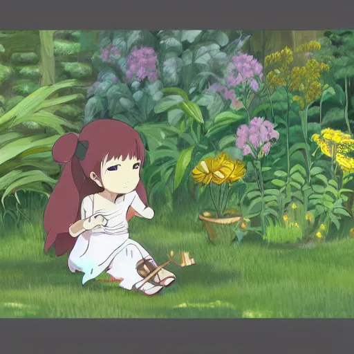 Prompt: cute plant chibi in the garden, studio ghibli, digital painting, trending on artstation