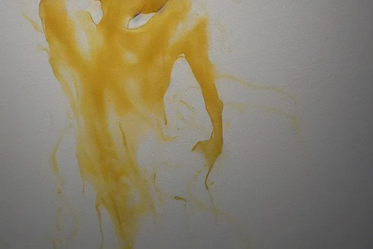 Image similar to beautiful serene swimming person, healing through motion, life, minimalistic golden and ink airbrush painting on white background