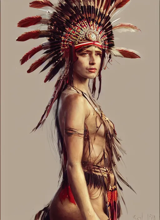 Image similar to gorgeous redskin woman wearing headdress, intricate, elegant, highly detailed, artstation, concept art, smooth, sharp focus, illustration, art by stefan kostic and greg rutkowski