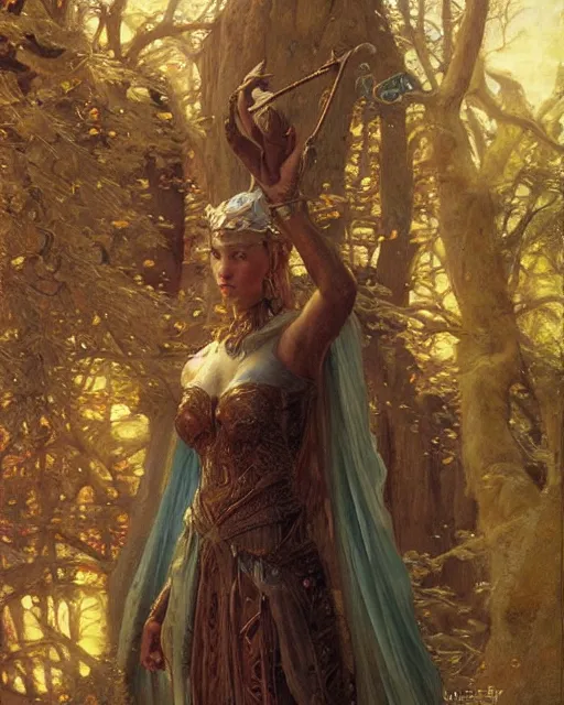 Image similar to a beautiful elf queen, oil painting, by Edgar Maxence, James Gurney, Ross Tran and Michael Whelan