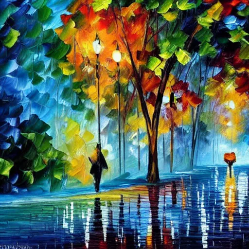 Image similar to A Landscape by Leonid Afremov and Claude Monet