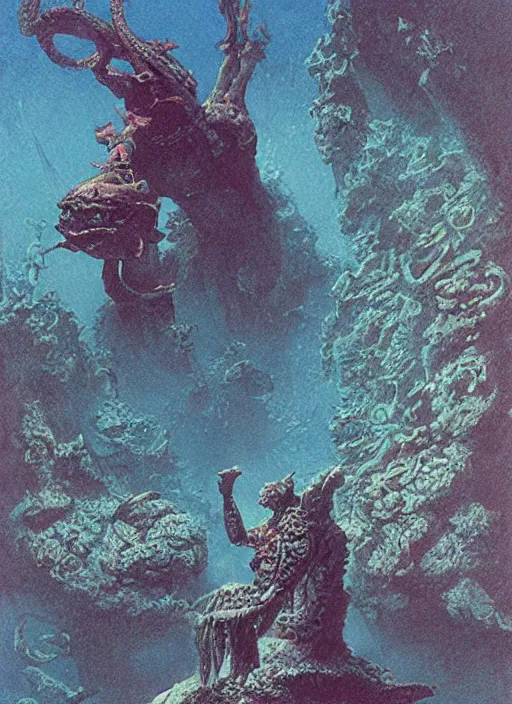 Image similar to a statue under the sea, by wayne barlowe,