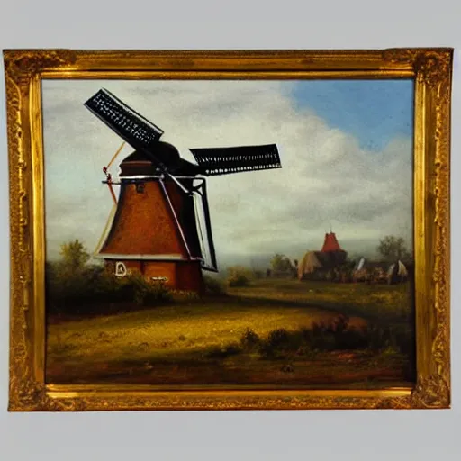 Prompt: dutch windmill golden age oil painting