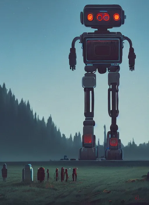 Prompt: a matte painting of a robot by simon stalenhag