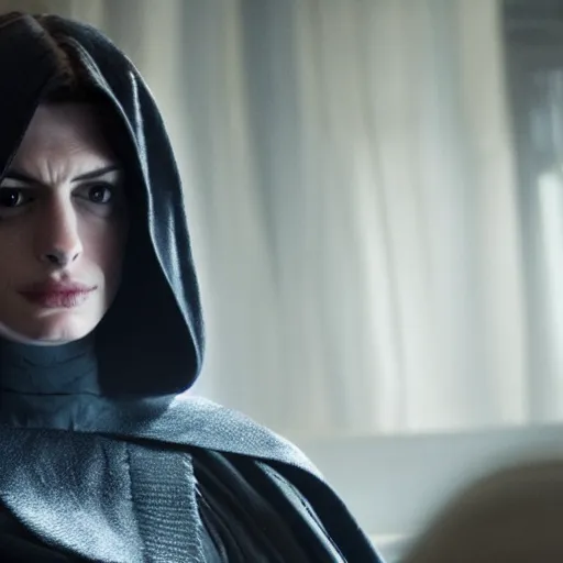 Prompt: movie still of anne hathaway as emperor palpatine