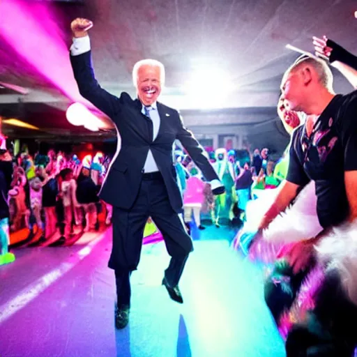 Prompt: Joe Biden dancing at a rave