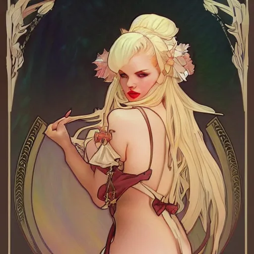 Prompt: trisha paytas dressing up for halloween night, intricate illustration by krenz cushart, alphonse mucha, artgerm, trending on artstation