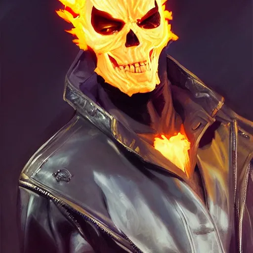 Image similar to greg manchess portrait painting of ghost rider as overwatch character, medium shot, asymmetrical, profile picture, organic painting, sunny day, matte painting, bold shapes, hard edges, street art, trending on artstation, by huang guangjian and gil elvgren and sachin teng