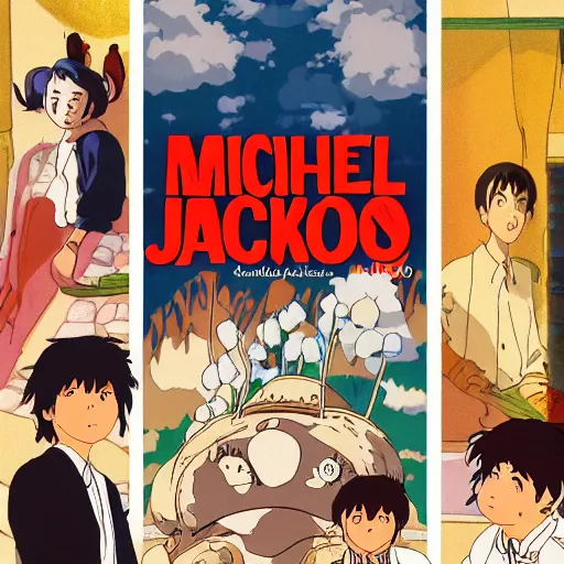 Prompt: studio ghibli movie poster of a michael jacksoj biopic 1 9 9 5