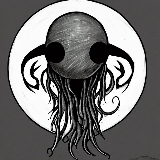 Image similar to Eye of Cthulhu drawn as a Hollow Knight Boss