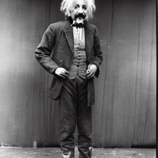 Prompt: Albert Einstein tallest man in the world being showed off at a circus