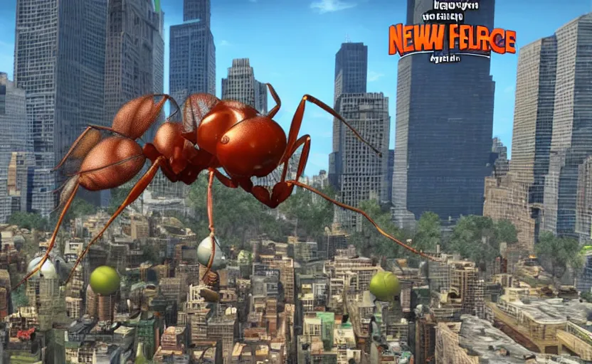 Prompt: giant ant attacking new york, edf, earth defense force