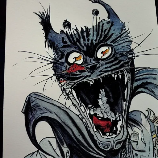 Image similar to dracula cat from the black lagoon watercolor geoff darrow style