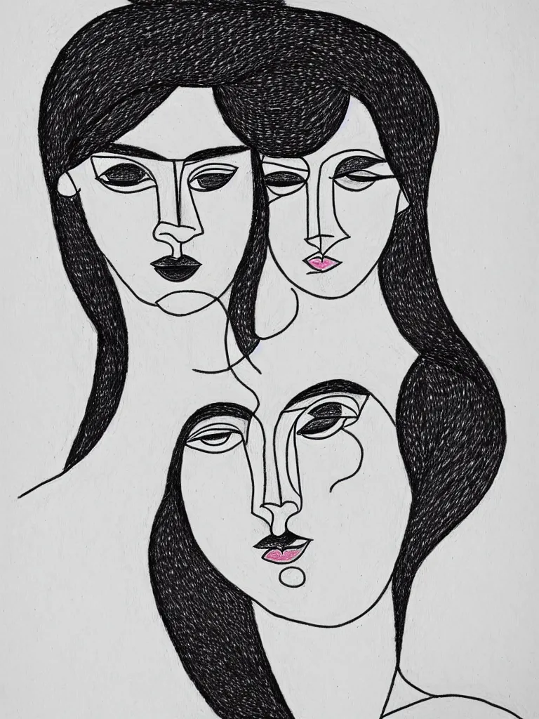 Image similar to beautiful intricate female portrait, one line drawing, bold sketch inspired by bauhaus and henri matisse.