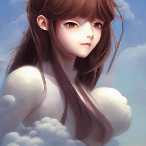 Image similar to cultivator girl with brown hair and luminescent eyes, highly detailed, floating in the air, by Range Murata, artgerm, digital illustration, beautiful, concept art