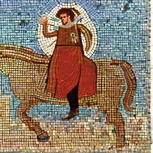 Prompt: bachir gemayel as a crusader, byzantine mosaic