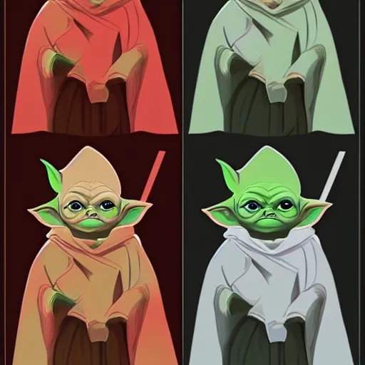 Prompt: Concept art of Baby Yoda in sith robes