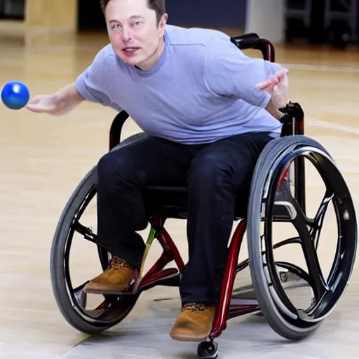 Image similar to elon musk in a wheelchair playing billiard