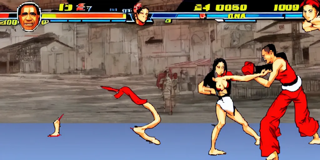 Image similar to Obama fighting against Mai Shiranui in King of the fighters 97, Gameplay, Screenshot, KOF97