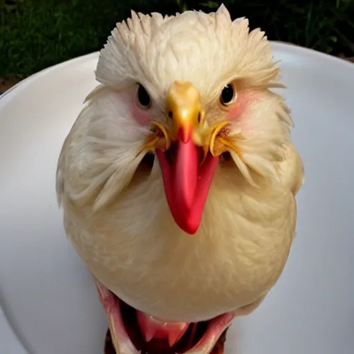 Prompt: chicken with teeth