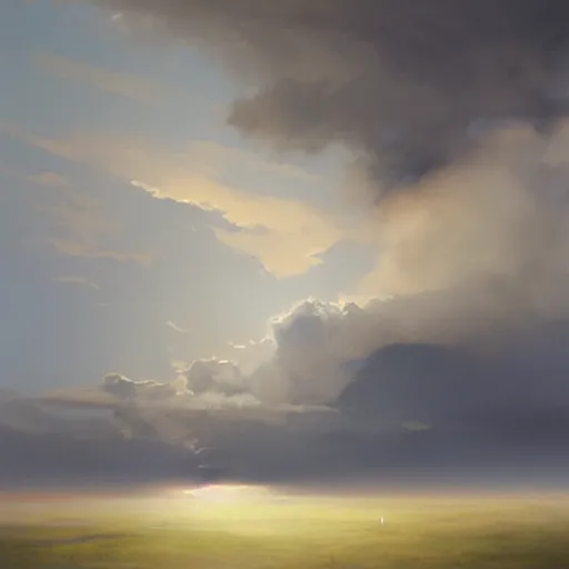 Prompt: a cloud reaches out to another, oil painting, by greg rutkowski