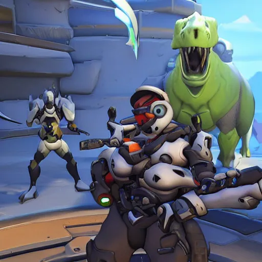 Image similar to Overwatch with dinosaurs